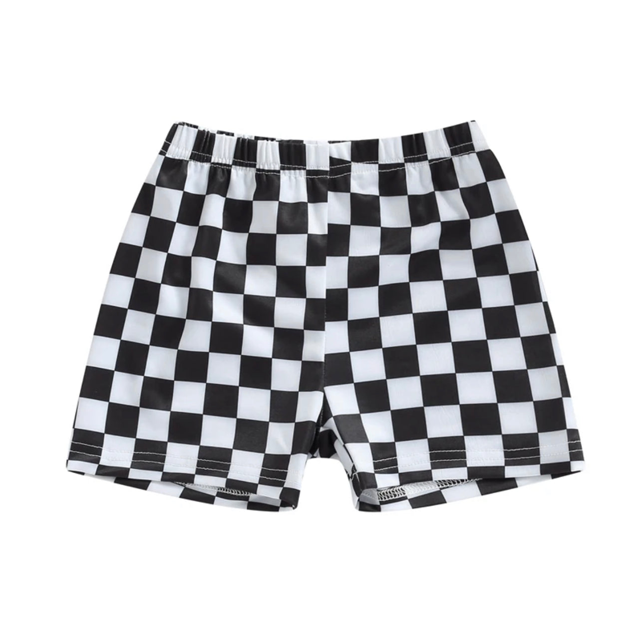 Black + white checkered swim shorts